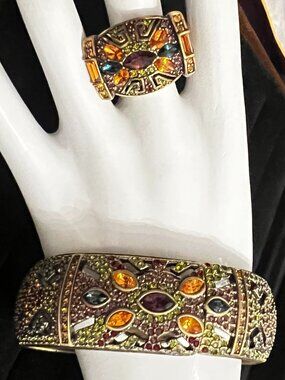Heidi Daus Hidden Peak Clamp Watch Bangle & Ring SET